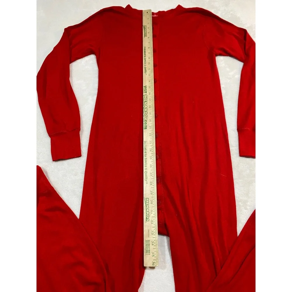Vintage Mens Red Union Suit Long John One Piece Thermal Pajamas Ribbed Knit